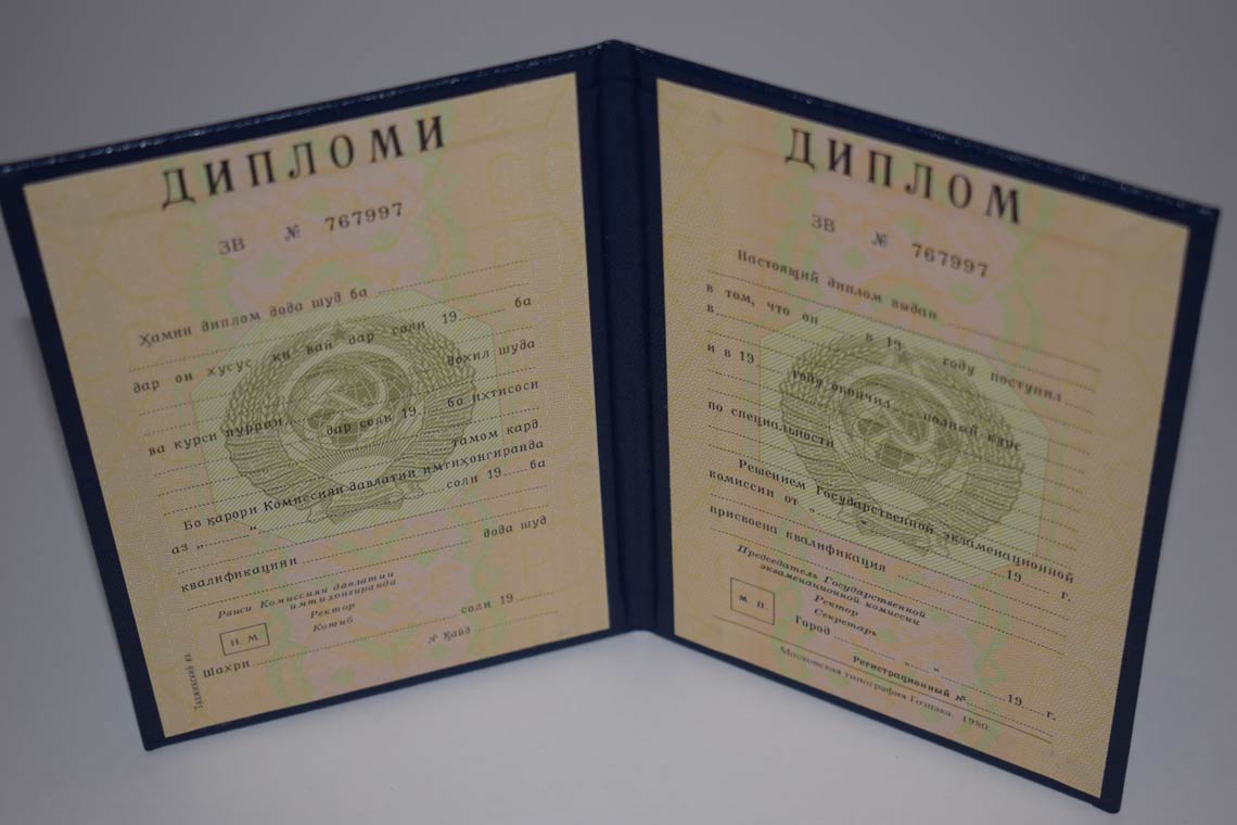 Диплом ВУЗа Таджикской ССР 1975-1991 в Петропавловск-Камчатском